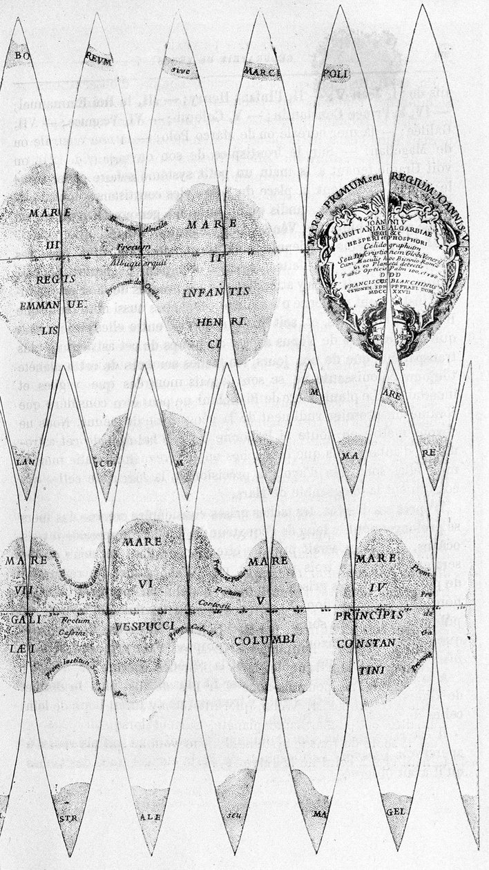 Venushavet og skjæringen av dens spindler, studert av Bianchini i 1727 - i "Les Terres du Ciel" av Camille Flammarion, red. Marpon & Flammarion, Paris av French School