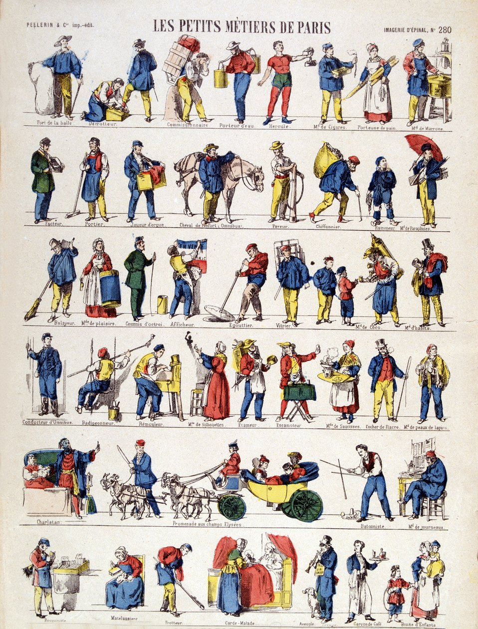 Les petits metiers de Paris, bilde av Epinal fra 1800-tallet (gravering) av French School