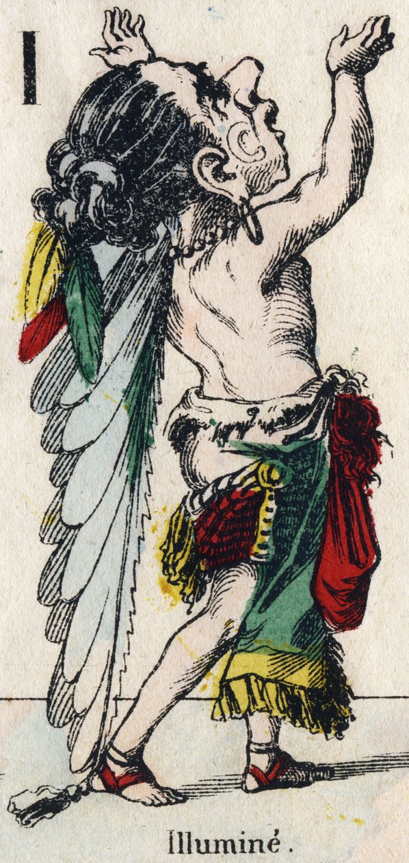 Bokstav I: Lys opp. Gravering i "" Comic Alphabet"". Ny Epinal bildebehandling. Litografi Pinot et Sagaire, redaktører, mellom 1860 og 1888. Plate nr. 491 med 25 opplyste bokstaver. Mål: 40,5x28cm. Privat samling av French School