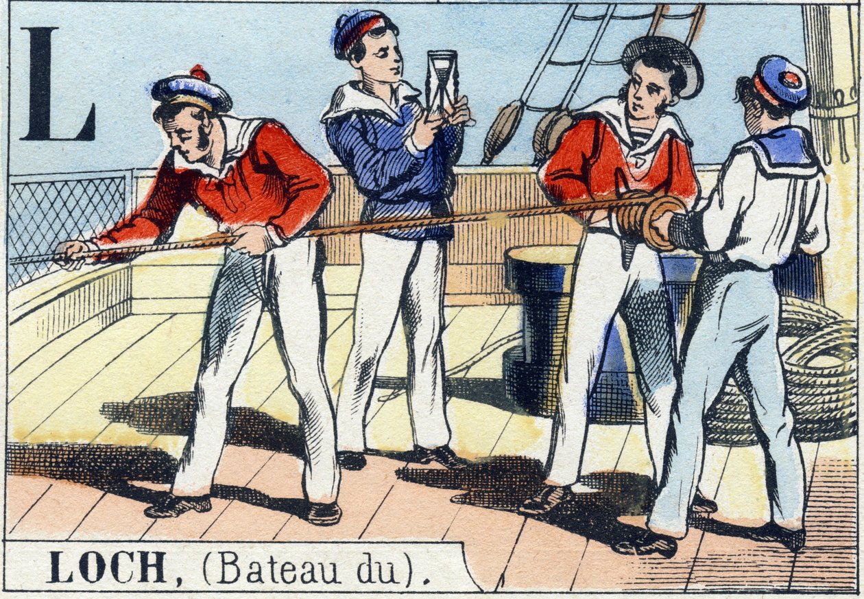 Bokstaven L som loch . Marinens alfabet. Epinal bilde, slutten av 1800-tallet. Sjablongfarget tregravering av French School