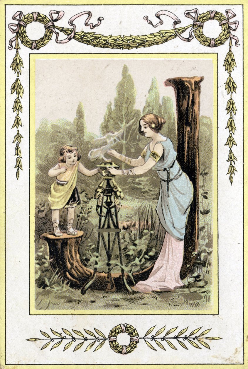 Brev som representerer en mor og datter, sent på 1800-tallet (kromolitografi) av French School