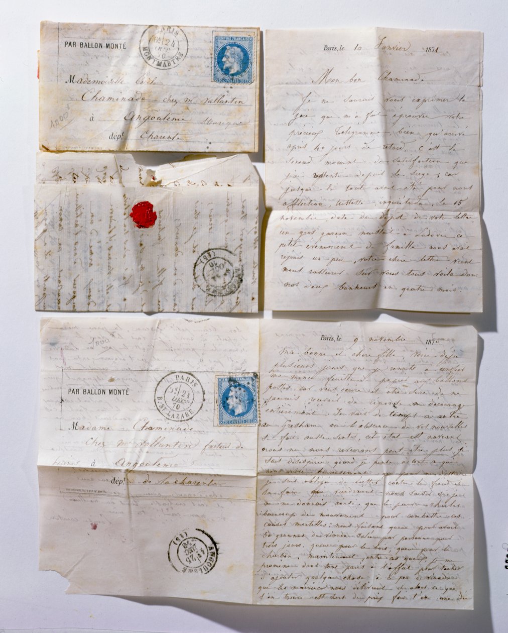 Brev sendt til Paris med ballong under beleiringen av 1871 av French School