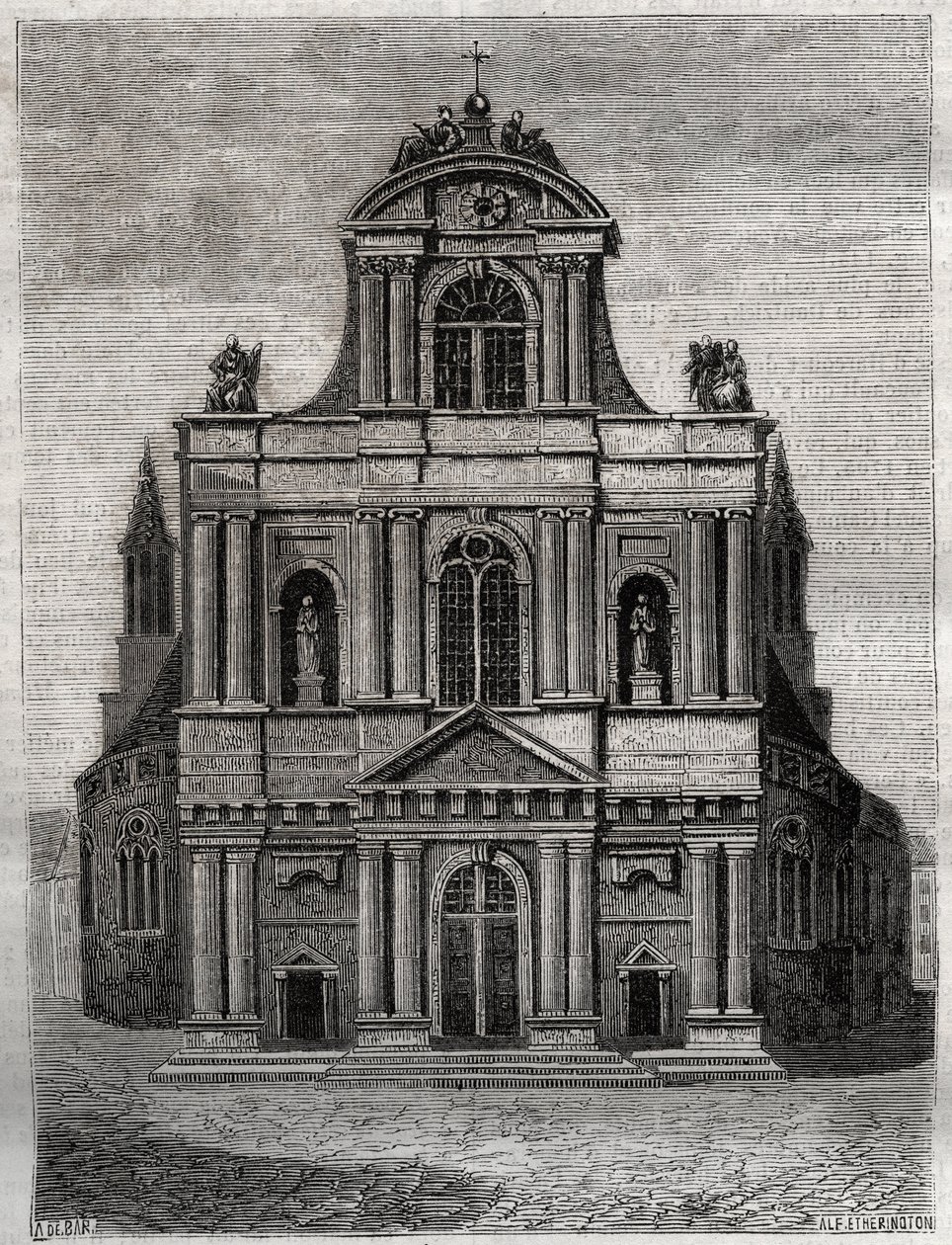 Saint Gervais kirke Saint Protais (Saint-Gervais-Saint-Protais) (fasade til Clement II Metezeau) Paris (4. arr) Gravering i "" Fysisk, sivil og moralsk historie i Paris: fra de tidligste historiske tider til i dag ” av Jacques Antoine Dulaure av French School