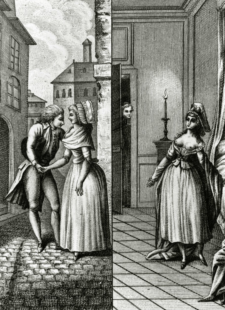 Libertinage - i "Dag for dag historie om en kvinne fra den franske republikken", Restif de La Bretonne (1734-1806), Genève 1791-1794. av French School