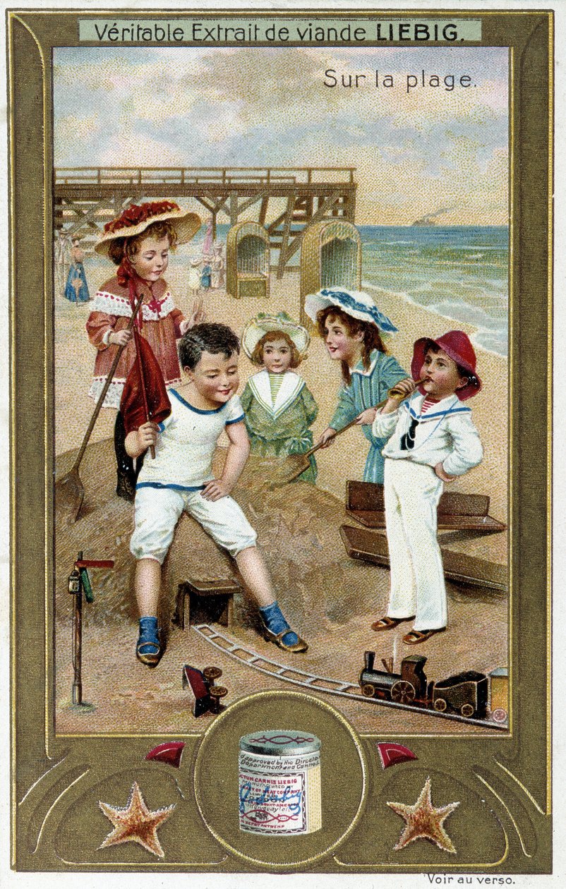 Liebig kromolitografiserie "" Beach Game"" av barn. sd. 1800-tallet av French School