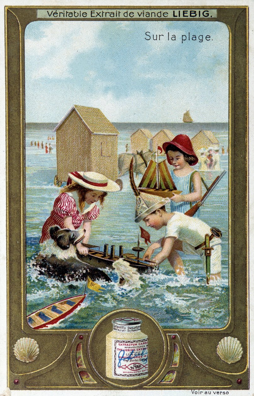 Liebig kromolitografiserie "" Beach Game"" av barn. sd. 1800-tallet av French School