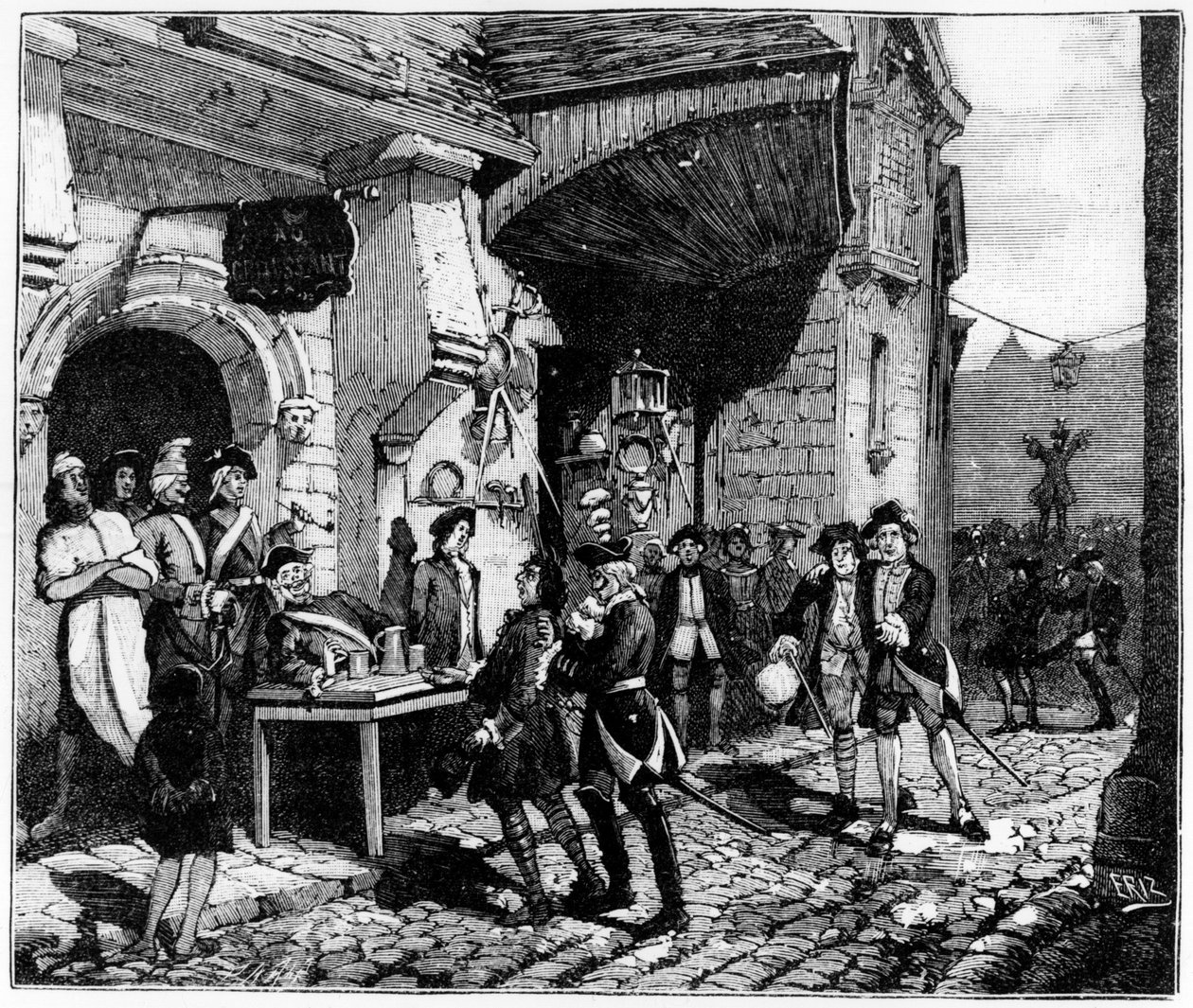 Livet i Paris under Louis XV: advokatene så etter den unge og naive provinsen, hengende til kråkene - i "Paris gjennom århundrene" til Gérouillac av French School