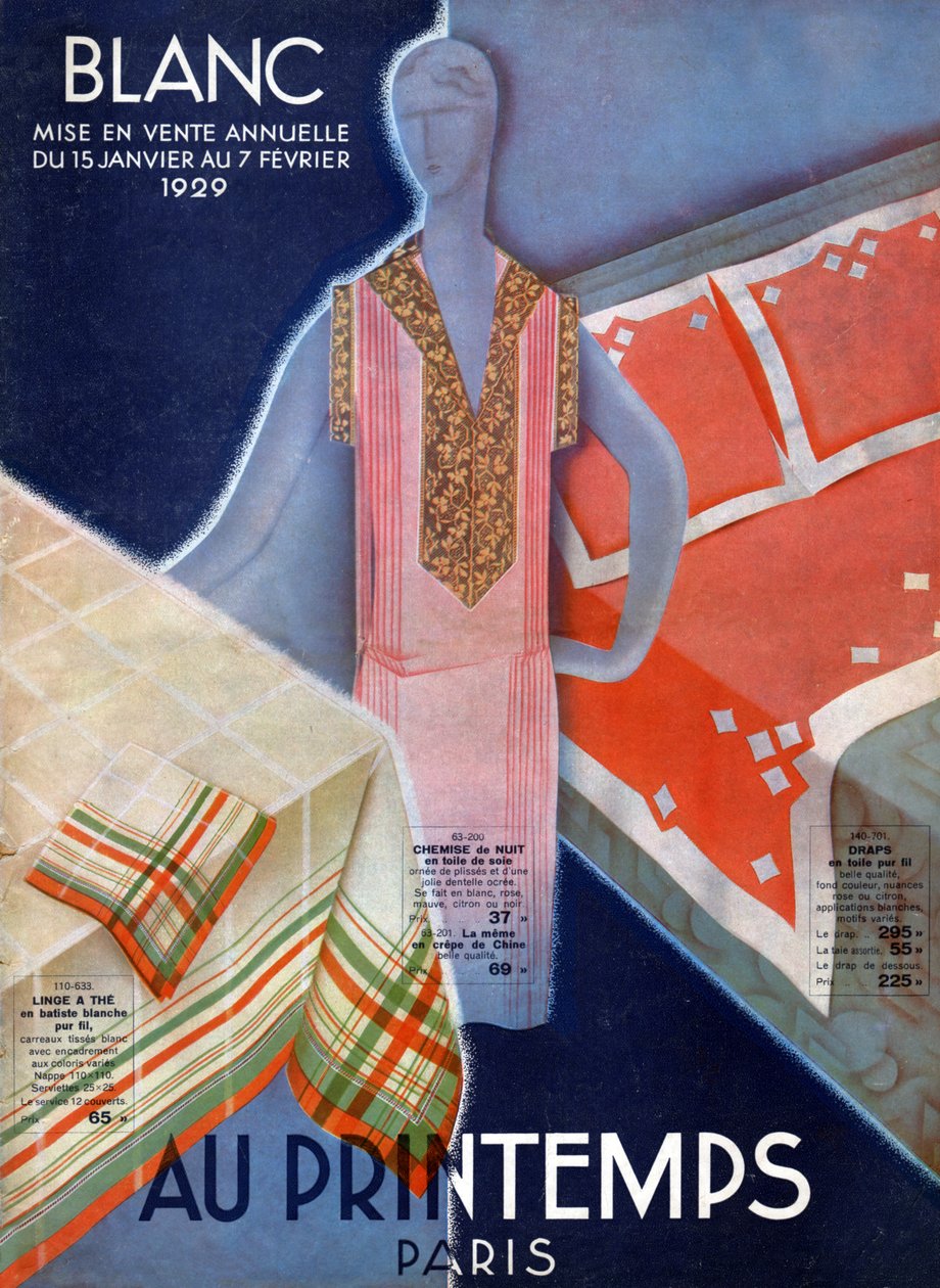 Sengetøy. 1929 (gravering) av French School