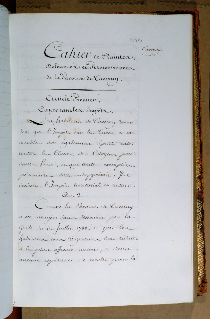 Liste over klager og krav stilt til kong Louis XVI (1754-93) av prestegjeldet Taverny, april 1789 av French School