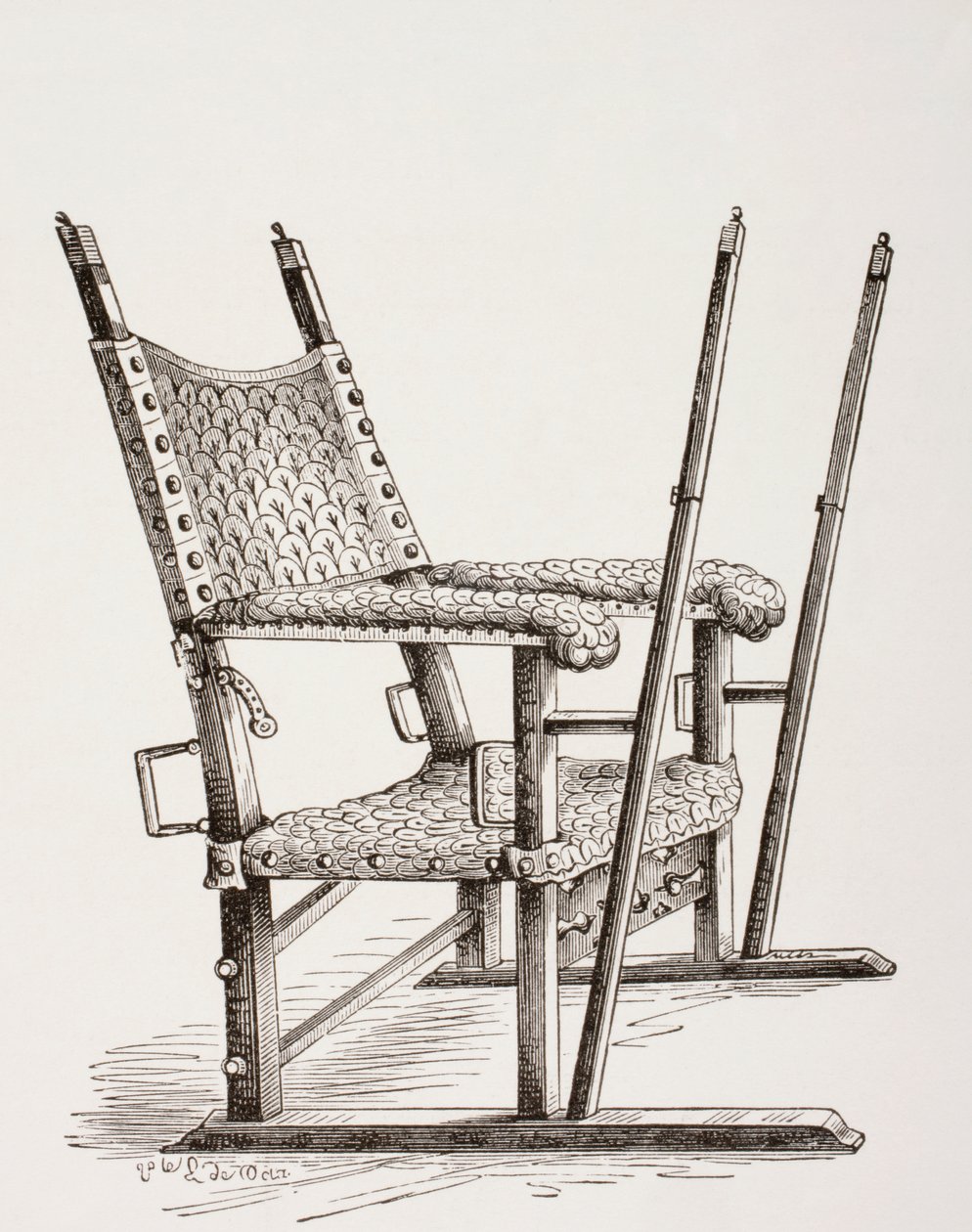 Søppelstol brukt av Carlos I fra Spania, fra Les Arts au Moyen Age, utgitt 1873 av French School