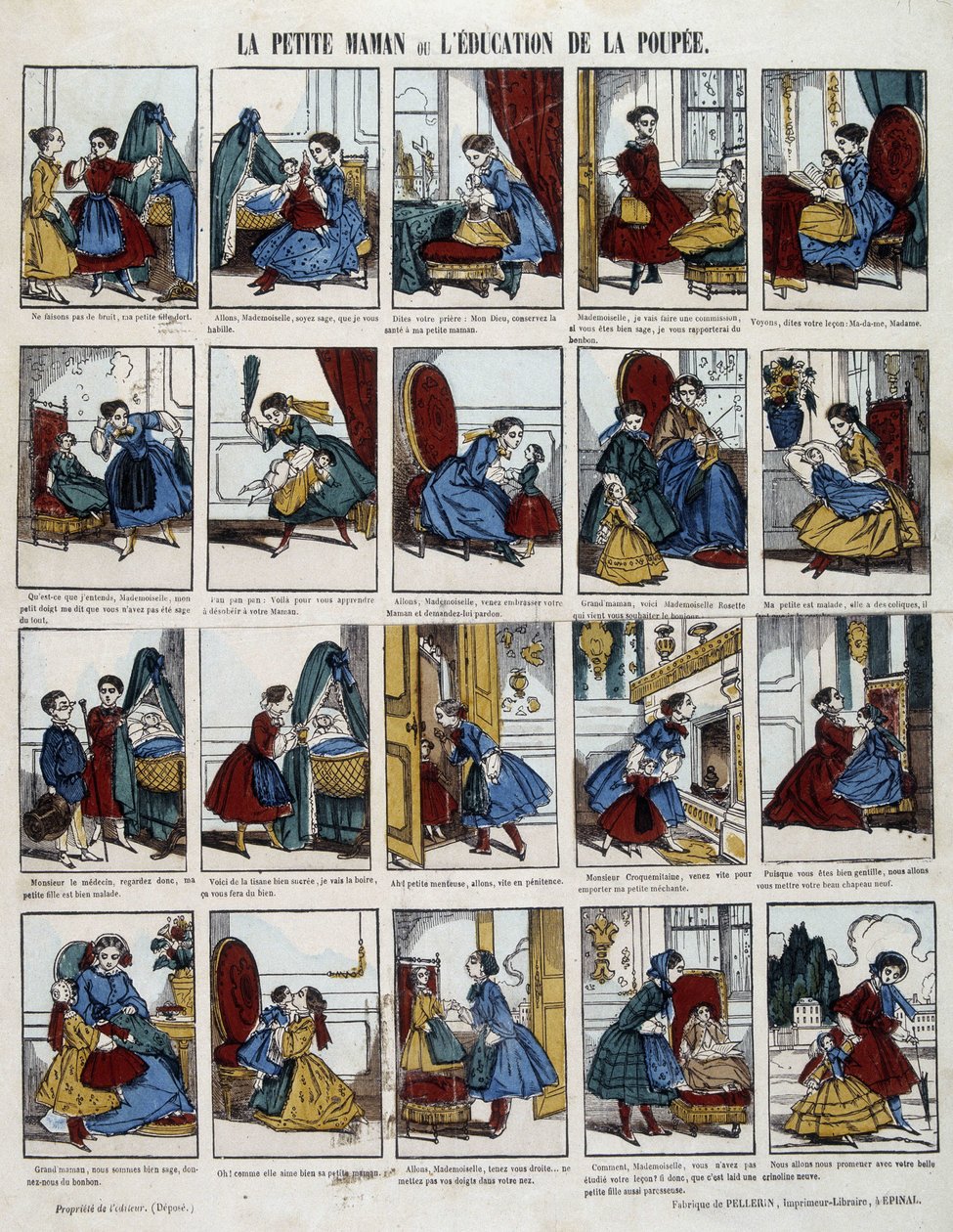 Lille mamma "" Utdannelsen til dukken". Bilde av Epinal, sd. 1800-tallet. av French School