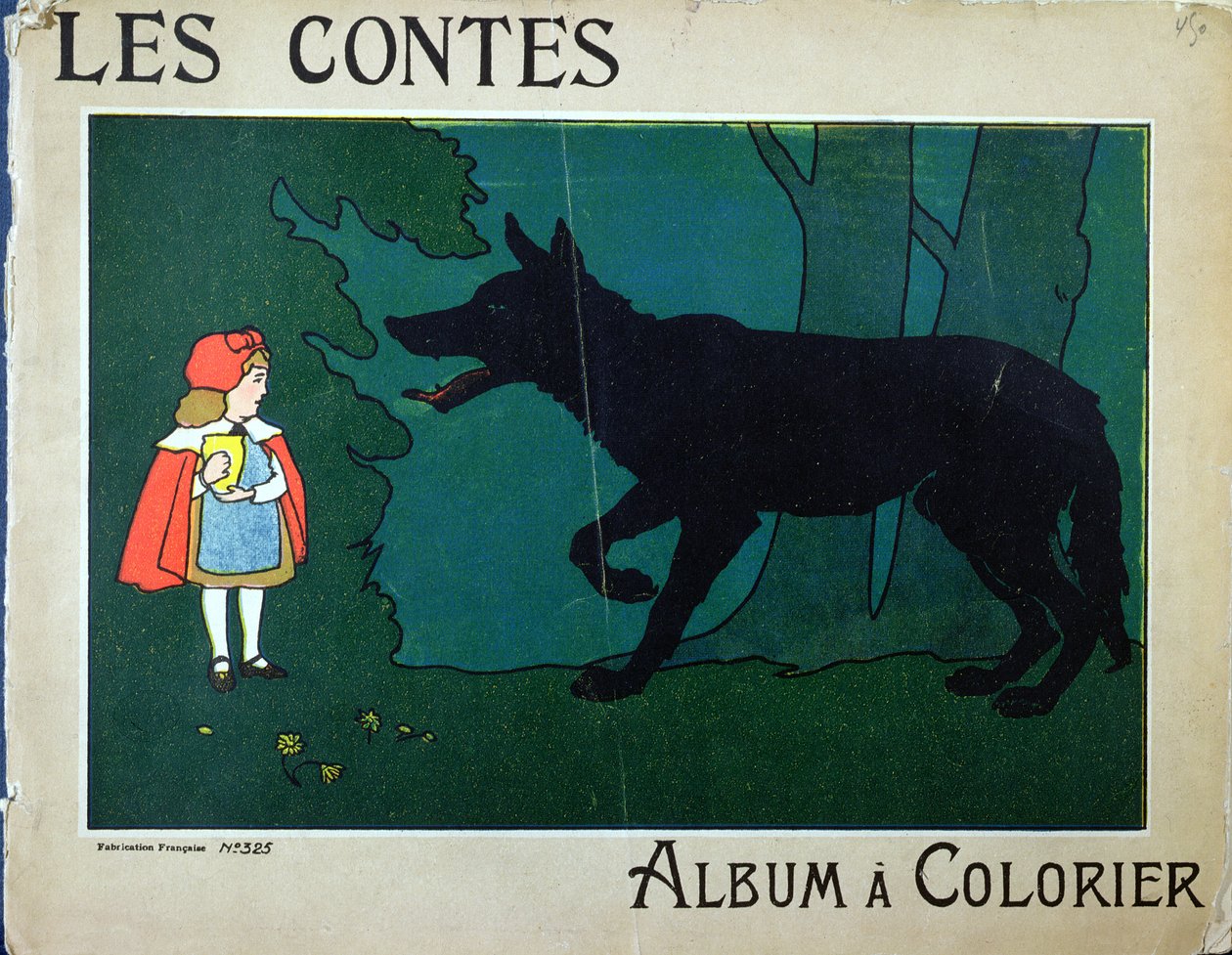 Rødhette og ulven, omslagsillustrasjon til en fargebok for barn, ca. 1910 av French School