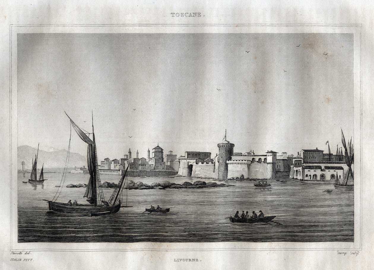 Livorno - Livorno - Toscana - Gravering fra "" Pittoreske Italia"" av M. de Norvins, Ch. Nodier 1834-1836. av French School