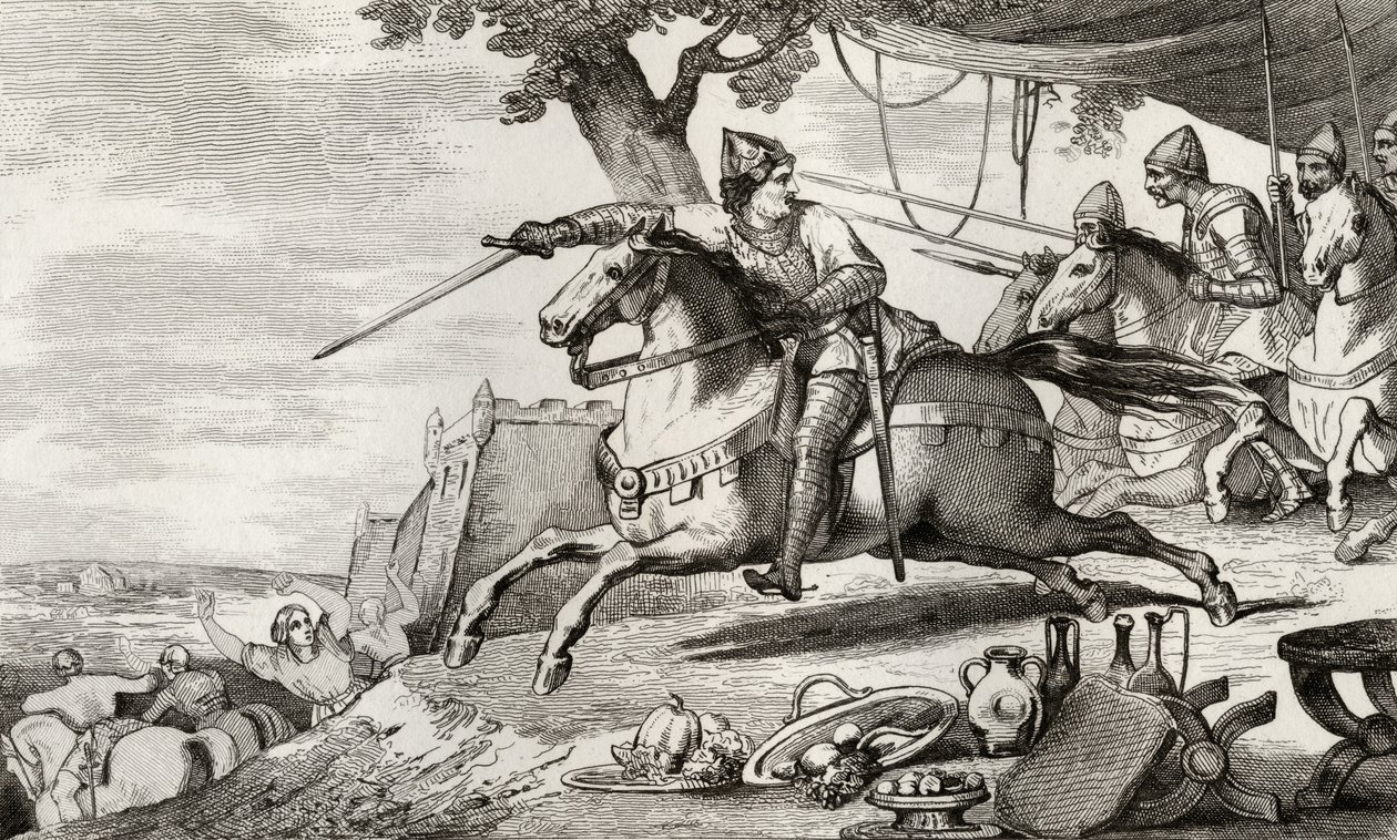 Lothair (941-86) leder hæren sin inn i kamp, fra 