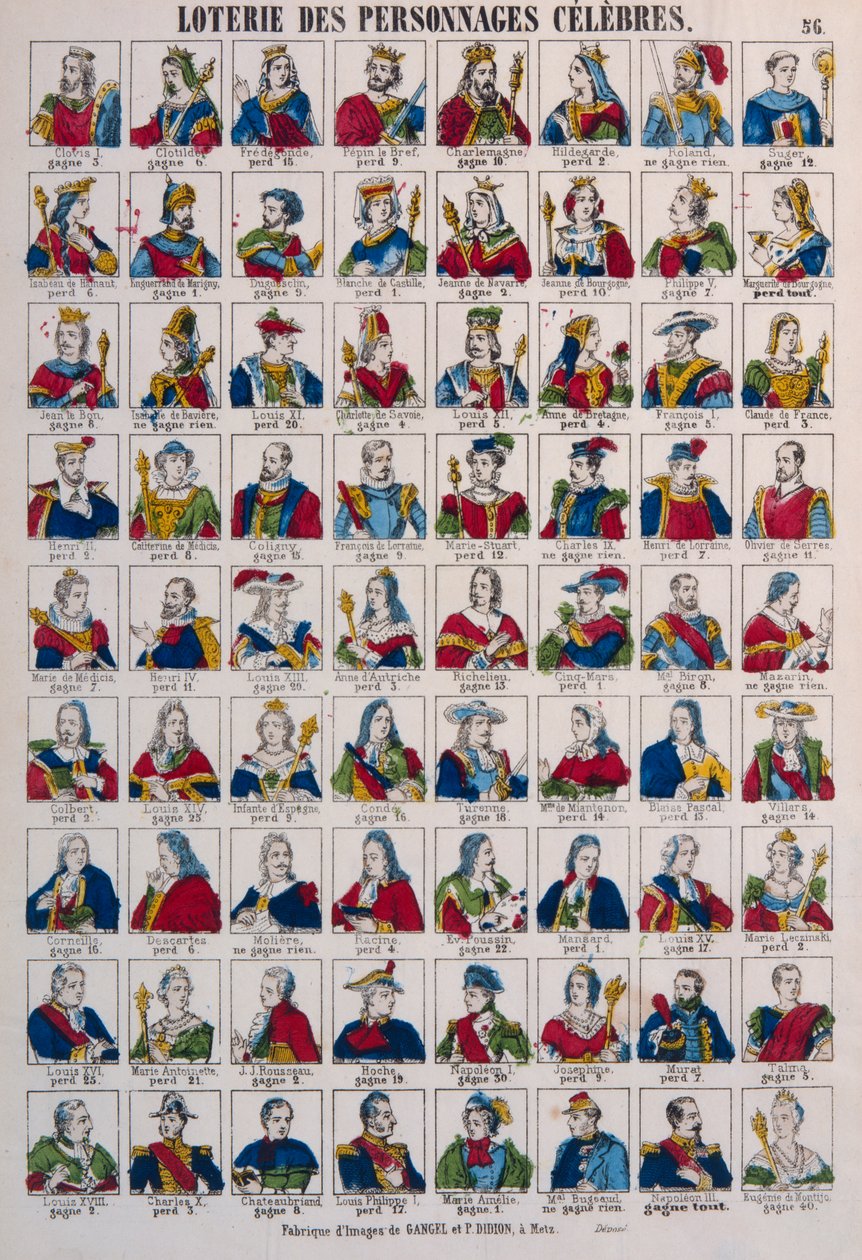 Lottery of Celebrated Persons, utgitt av Gangel & P. Didion, Metz, ca. 1870 av French School