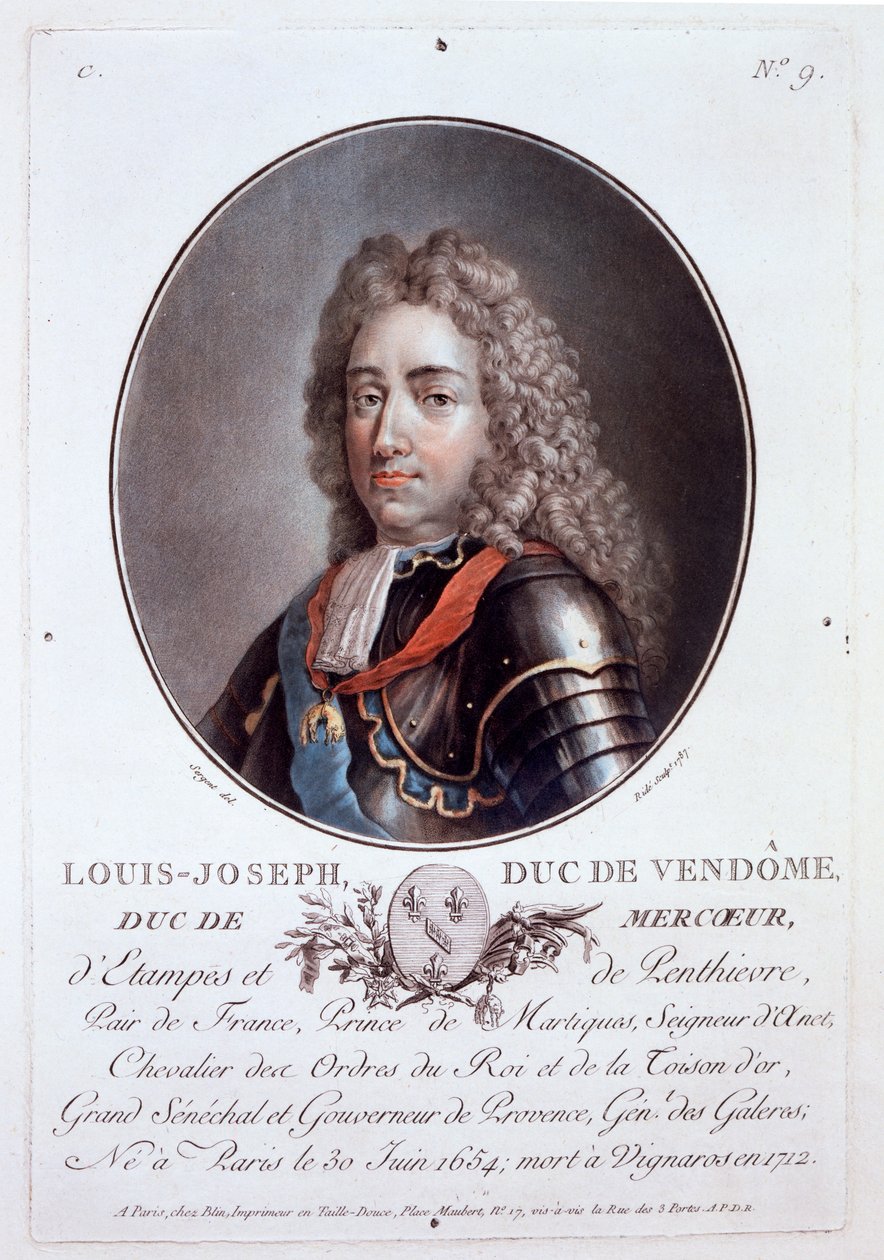 Louis-Joseph, Duc de Vendome, fra Portraits of Great Men, Illustrious Women, and Memorable Subjects of France, utgitt 1787-92 av French School