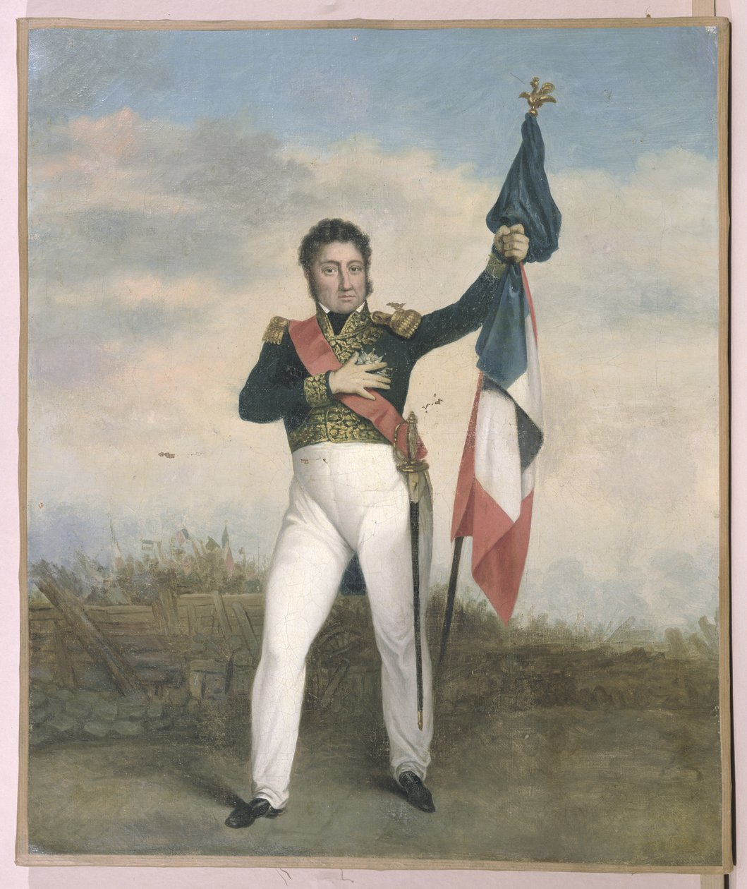 Louis-Philippe (1773-1850) som bar tricolore-flagget på barrikadene under revolusjonen i 1830 av French School