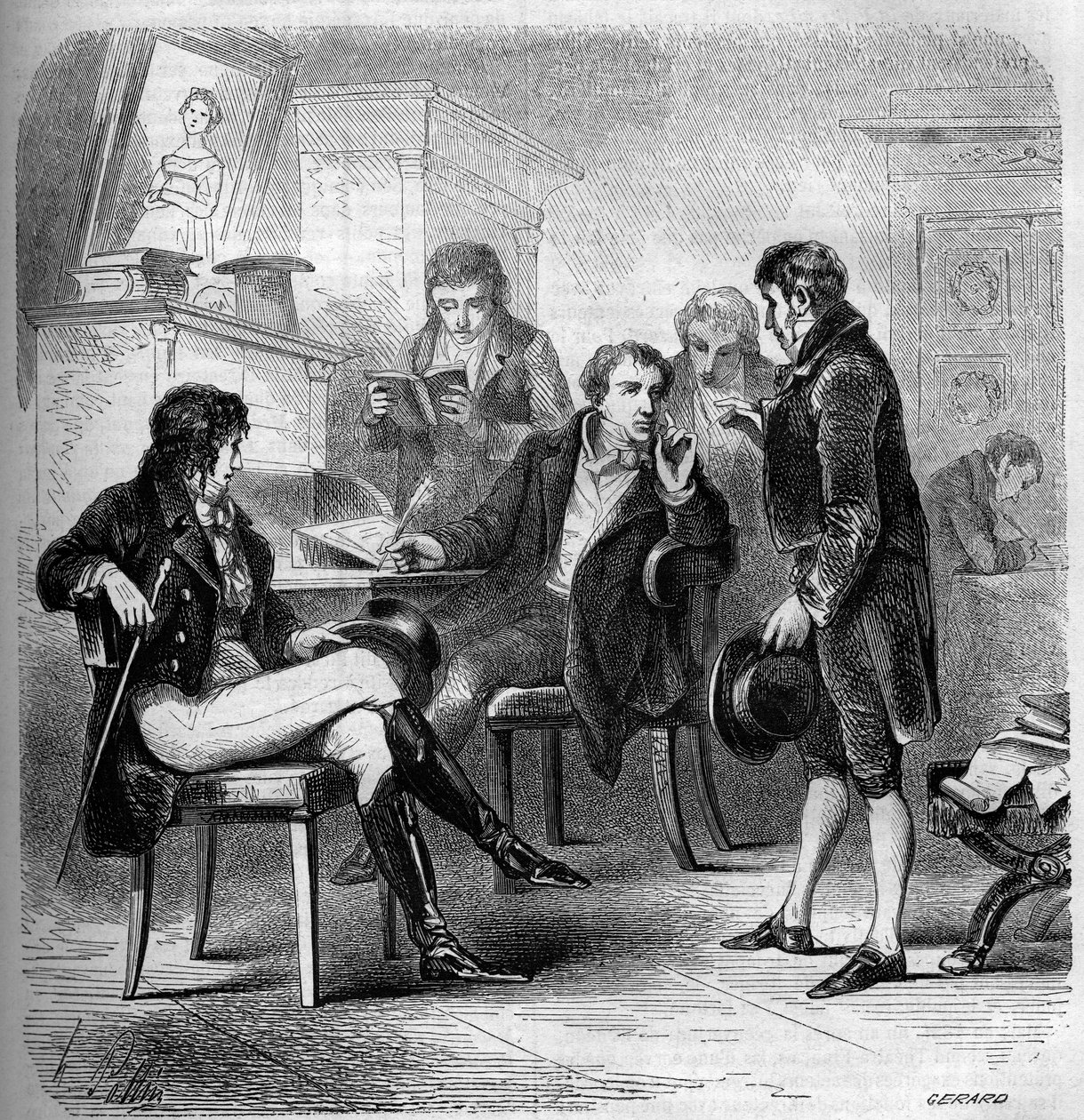 Louis Benoit (Louis-Benoit) Picard (1769-1828), en fransk forfatter og komiker, representert i studioet hans. Gravering fra 1858. av French School