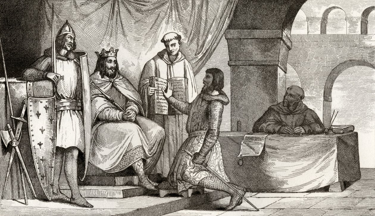 Louis II (848-79) Stammereren mottar en troskapsed fra en adelsmann, fra 'Histoire de France' av Colart, utgitt ca. 1840 av French School