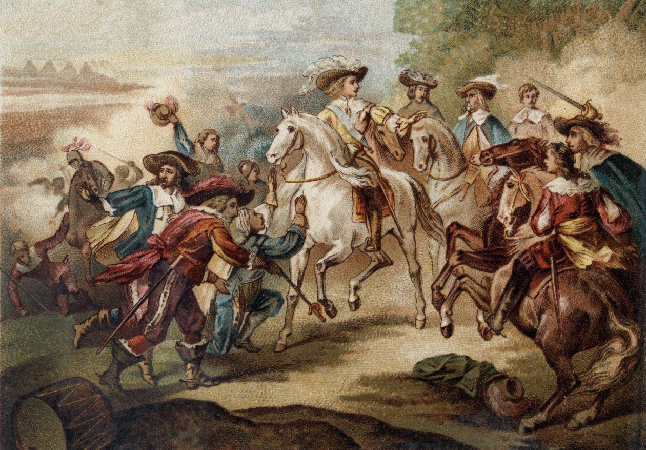 Louis II of Bourbon, Prince of Conde (Bourbon-Conde) (Grand Conde) (1621-1686) to “” Rocroy”” (Rocroi). Chromolithography. av French School
