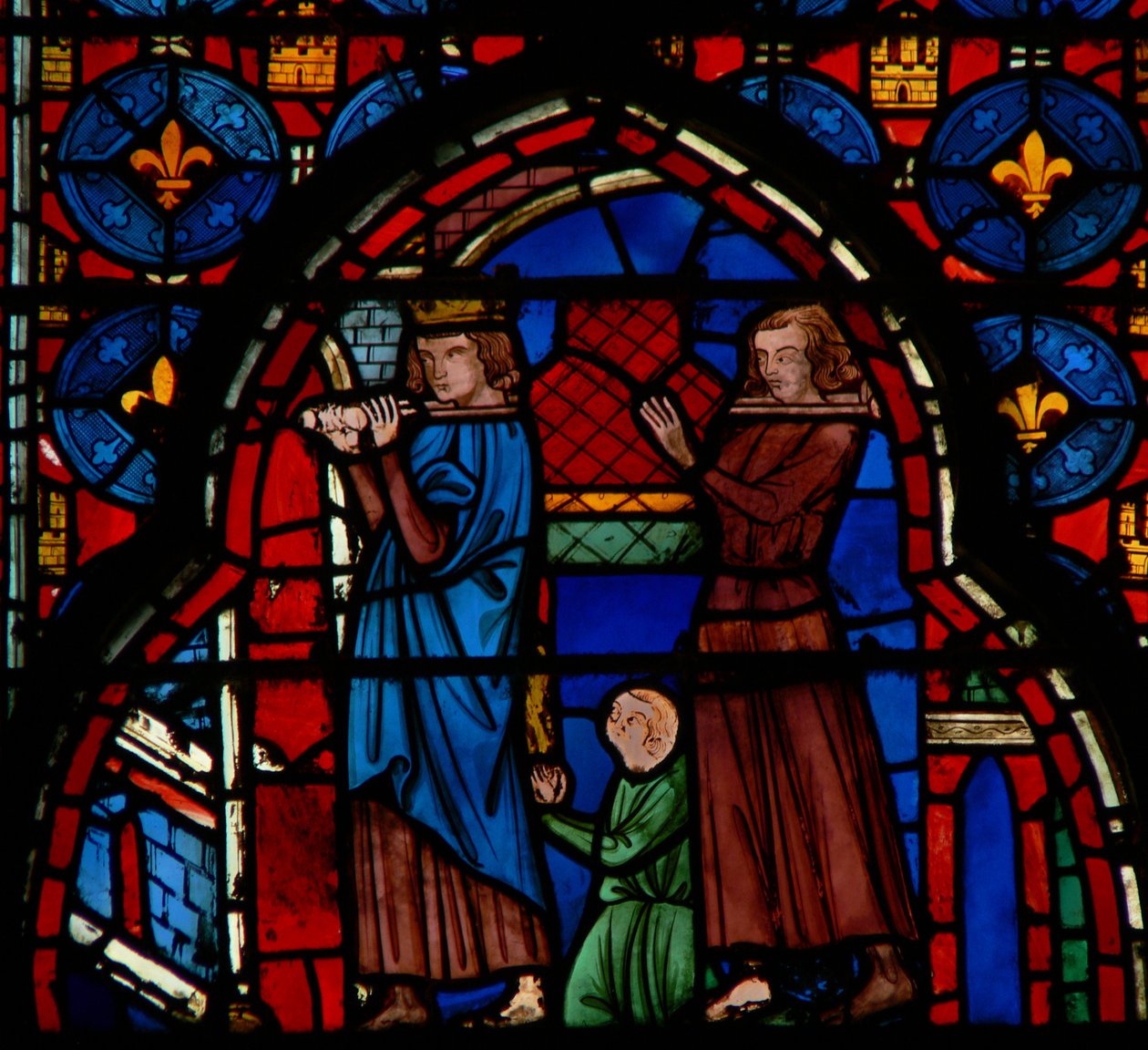 Louis IX bærer relikvier inn i Sainte-Chapelle, assistert av Robert DArtois, 1246-48 av French School