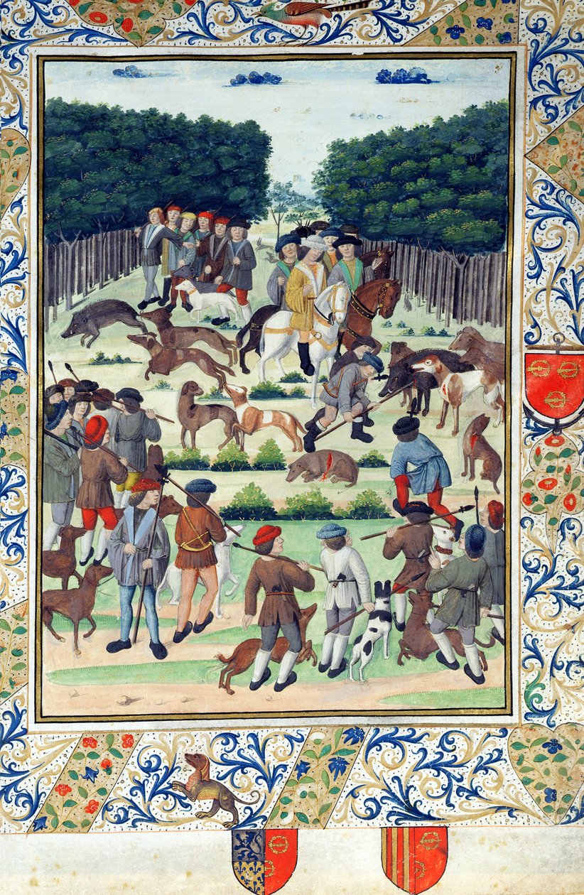 Louis Malet (1441-1516) Seigneur de Graville, jakt på villsvin, fra Terrier de Marcoussis, etter 1493 av French School
