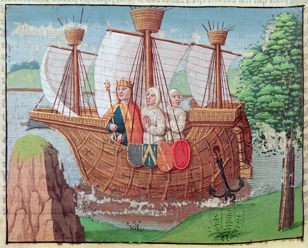 Ludvig VII på vei til Det hellige land med noen cisterciensermunker i 1145, miniatyr fra 