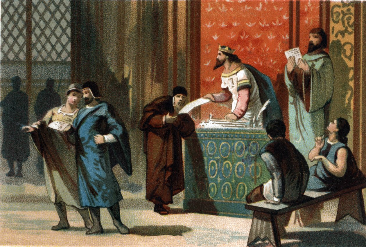 Louis VI dit Le Gros (1081-1137) ga portobrevene til kommunene. Kromolitografi rundt 1890. av French School