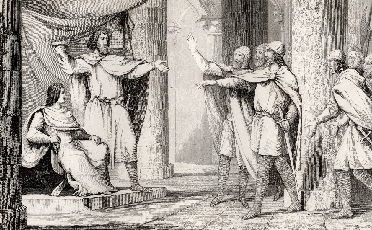 Loaferen Louis V (967-87) viser sin krone til sine tilhengere, fra 