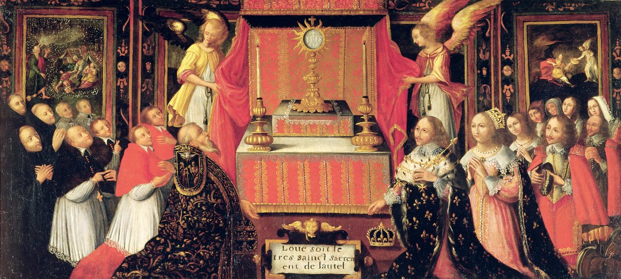 Ludvig XIII (1601-43) Anne av Østerrike (1601-66) Infanta av Spania og Gaston de France (1608-60) hertug av Orleans før det hellige sakrament av French School