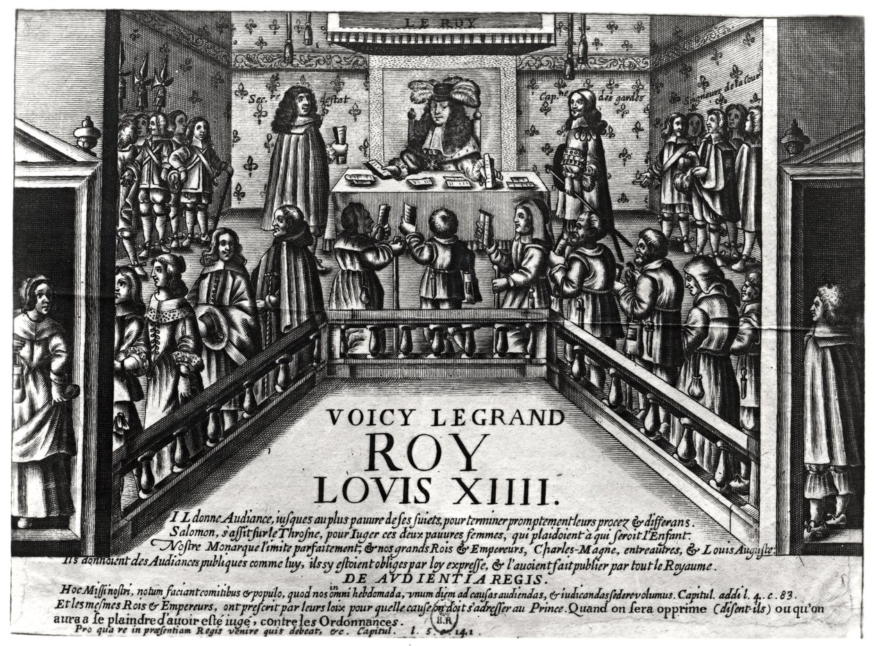 Louis XIV (1638-1715) administrerende rettferdighet (xylograf) (bw-foto) av French School