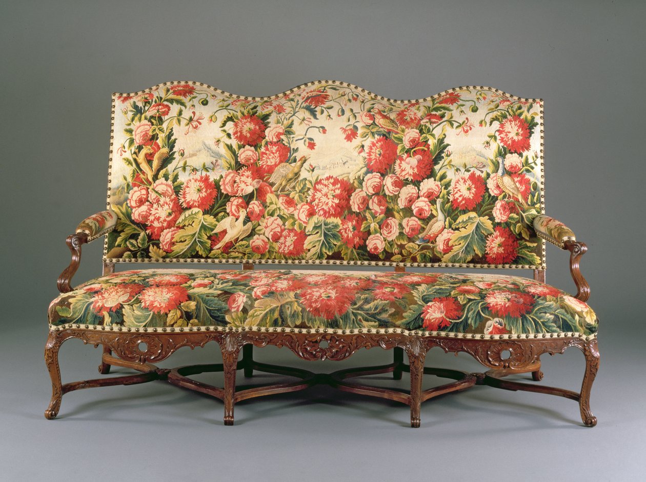 Louis XIV Canape, ca. 1710 (utskåret valnøtt og billedvev) (se også 220170) av French School