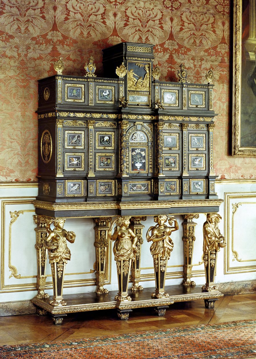 Louis XIV jewellery cabinet, Gobelins Workshop, c.1685 (bronze & ebony) av French School