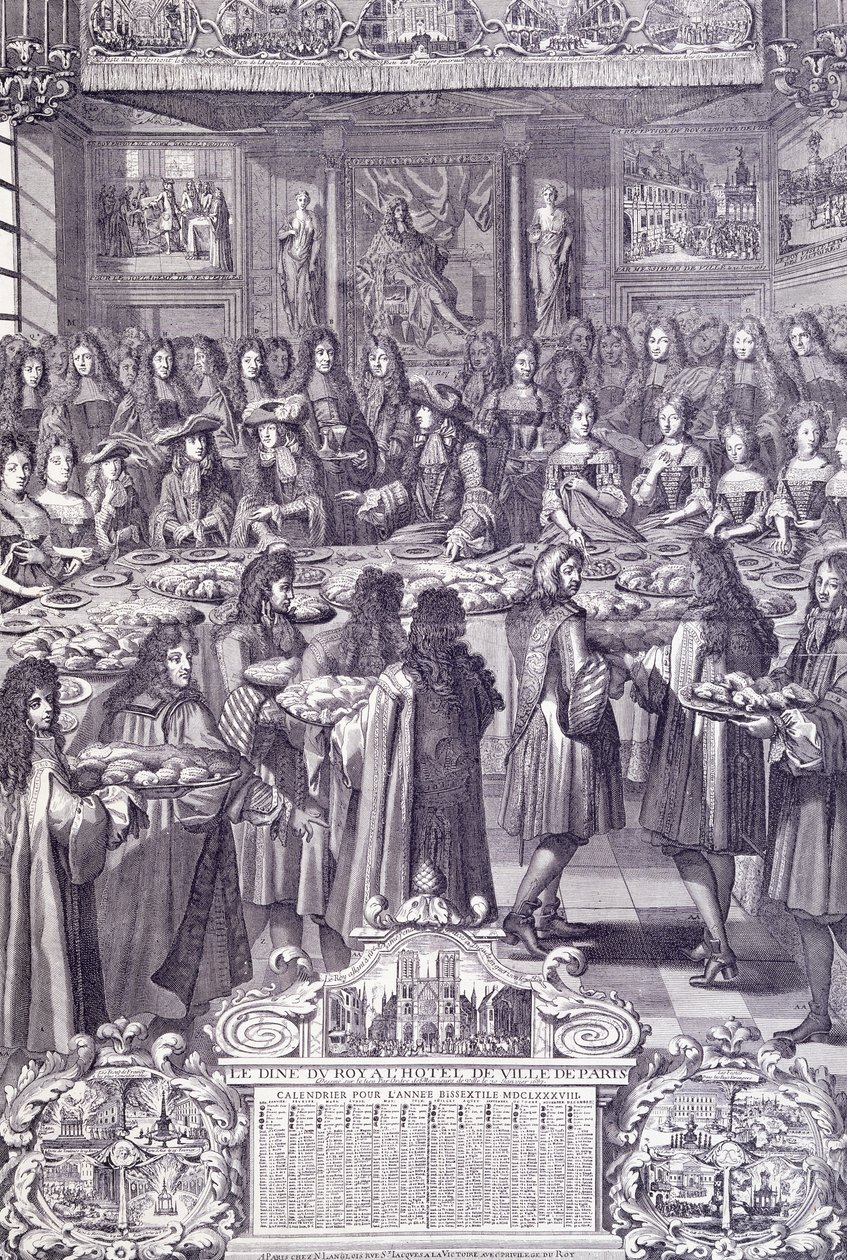 Louis XIV, hans folks kjærlighet og glede, gravering fra Almanacco av French School