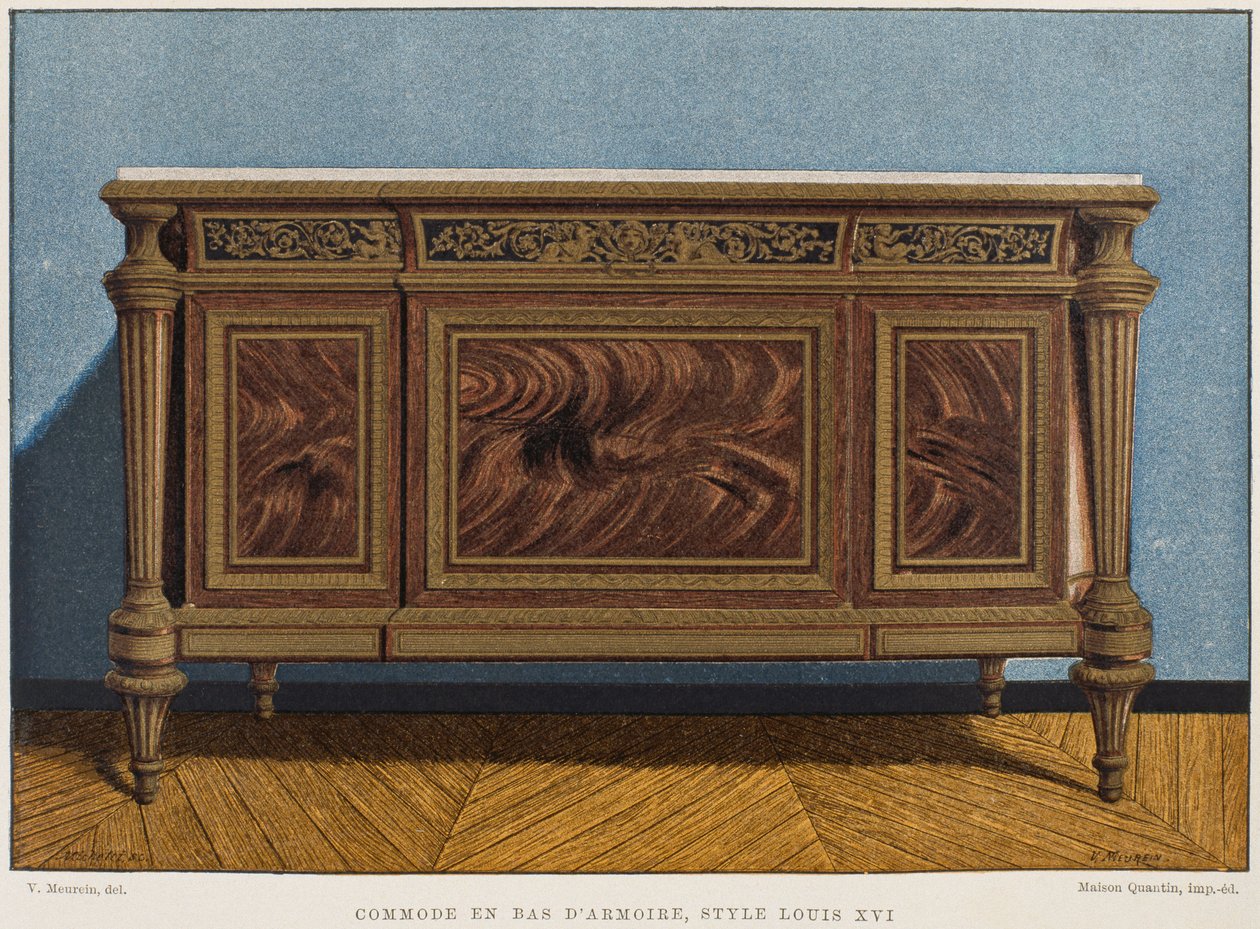 Louis XVI kommode som garderobebunn, illustrasjon fra Dictionnaire de lameublement et de la dekorasjonen av Henry Havard, bind 1, plate 54, Paris, Maison Quantin, 1878 av French School