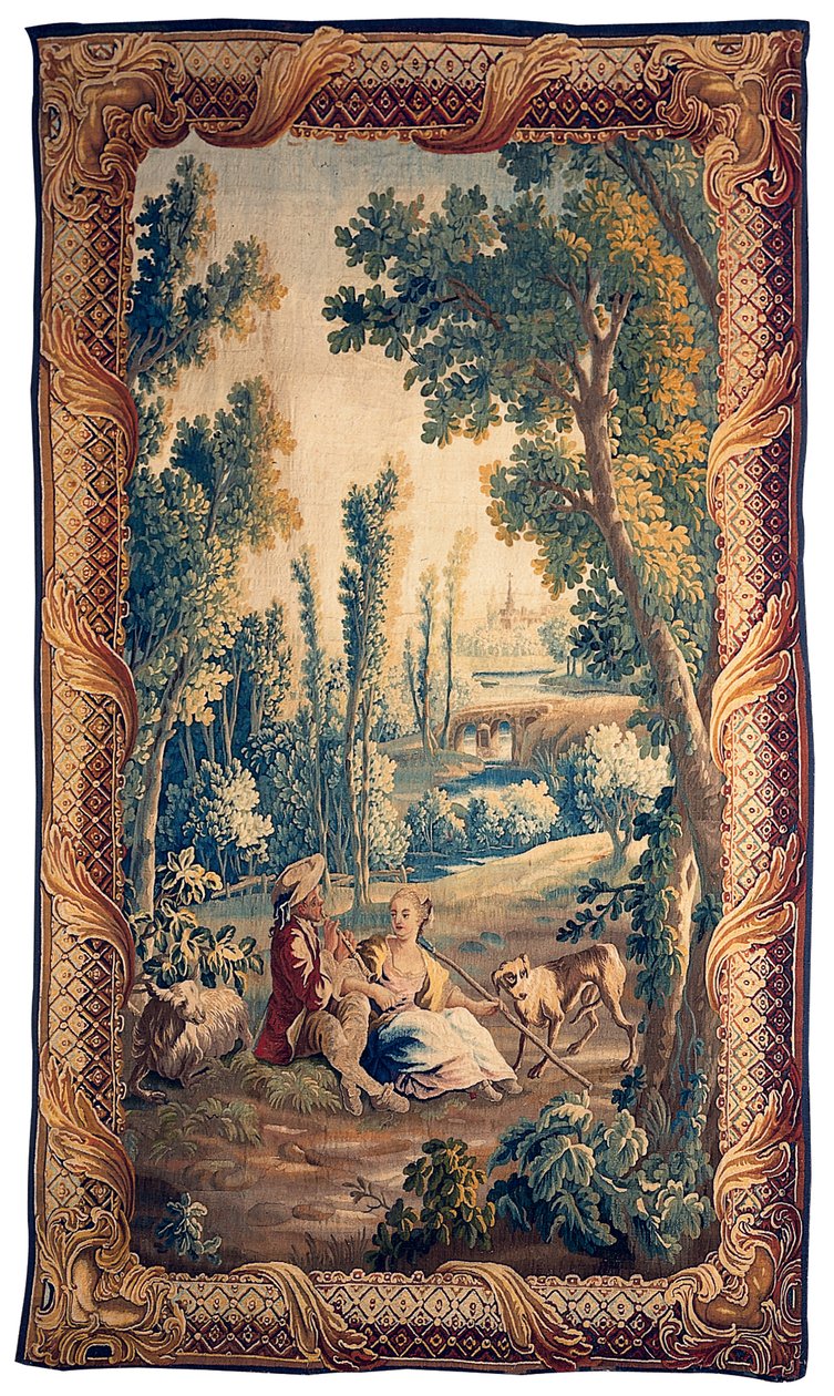 Louis XV Aubusson pastoralt tapet av French School