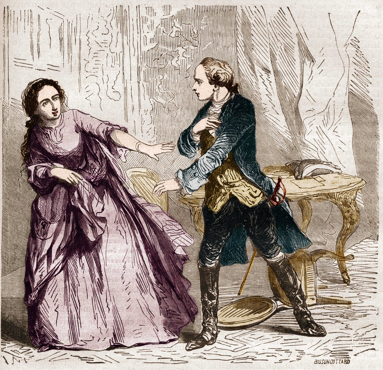 Louis XV King of France (1710 -1774) with the Countess (Madame) of Ventimiglia (1712-1741) his mistress. In “The history of prostitution and debauche among all the peoples of the world from antiquity to the present day” by Dr. Th. -F. Debray. 1879. av French School