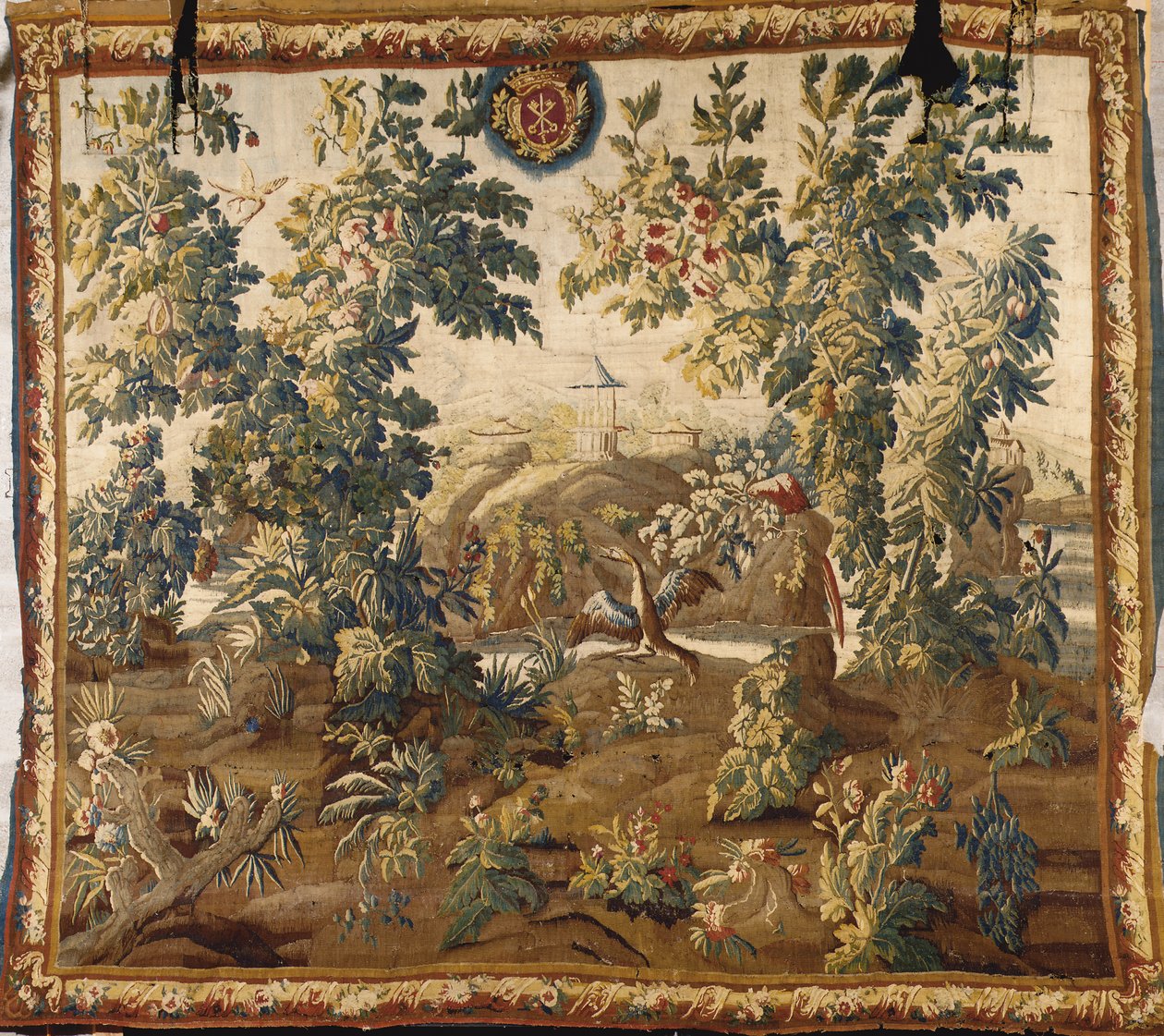 Louis XV Verdure Aubusson billedvev, med Cluny-våpenskjoldet av French School