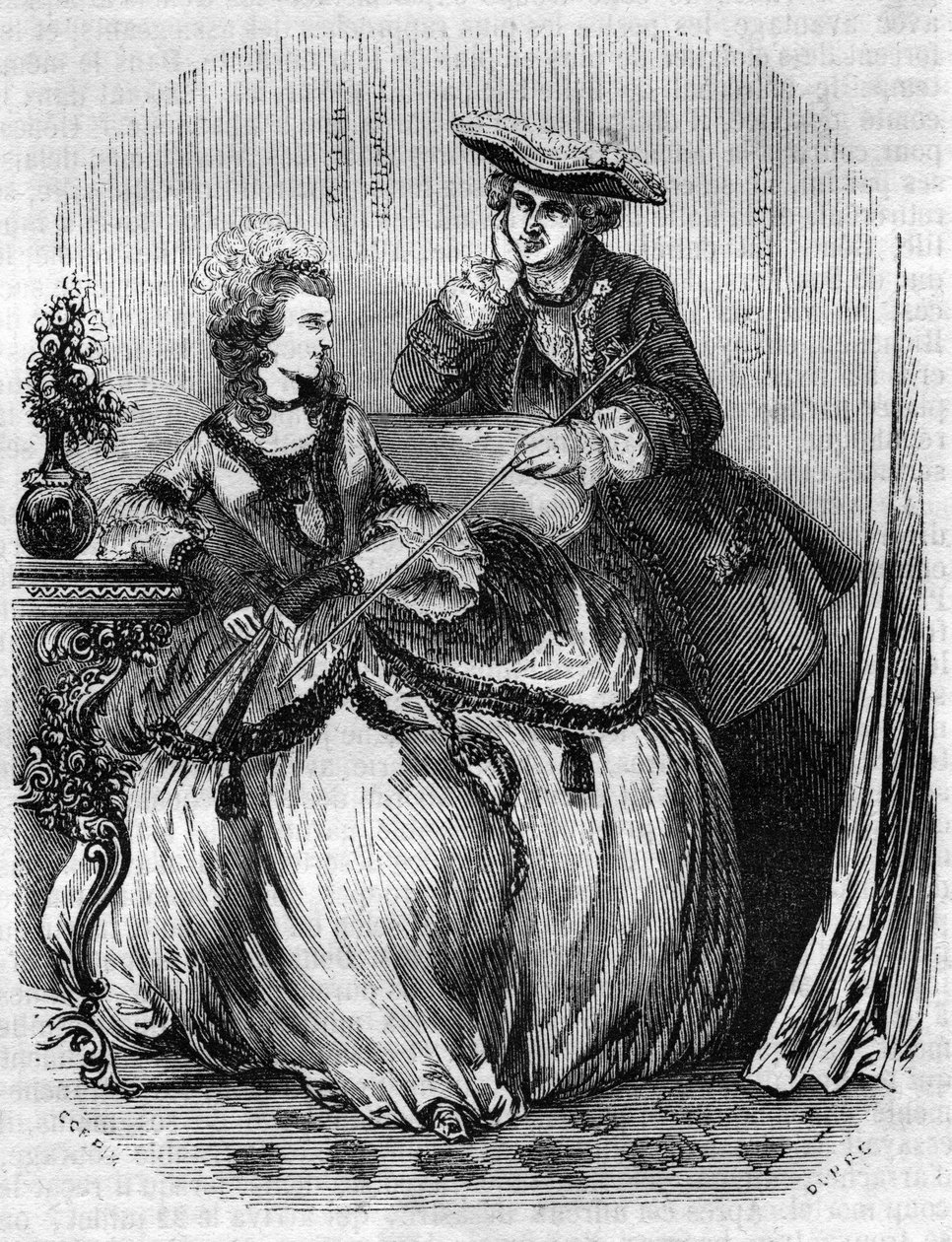 Louis XV og Madame de Pompadour, Jeanne Antoinette Poisson (1721-1764) (Marquise de Pompadour) - i "" Histoire de France"" av L.-P. Anquetil av French School