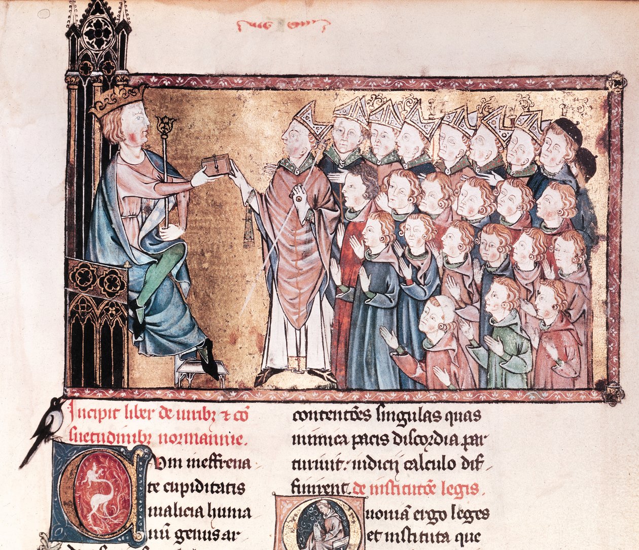 Louis X (1289-1316) den sta som gir charteret til normannerne, fra Le Grand Coutumier de Normandie, ca. 1340 av French School