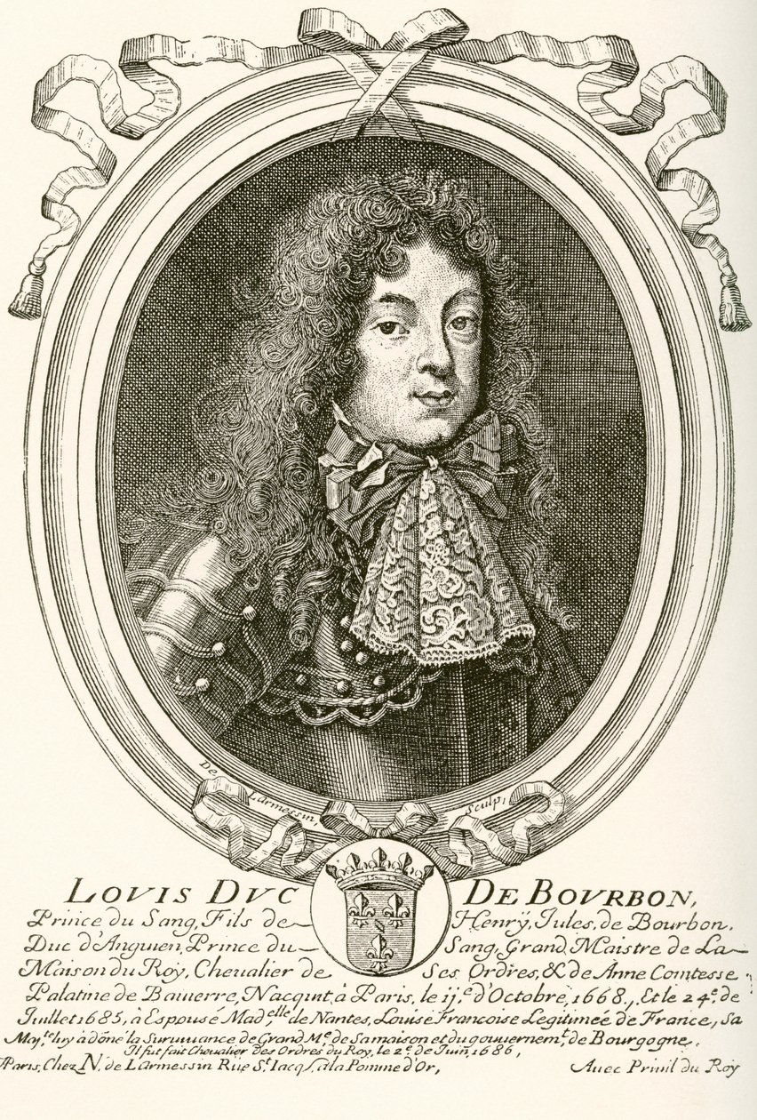 Louis de Bourbon, Prince of Condé, 1668 - 1710. Prins av blodet ved det franske hoffet til Ludvig XIV. Fra Les Heures Libres utgitt 1908. av French School