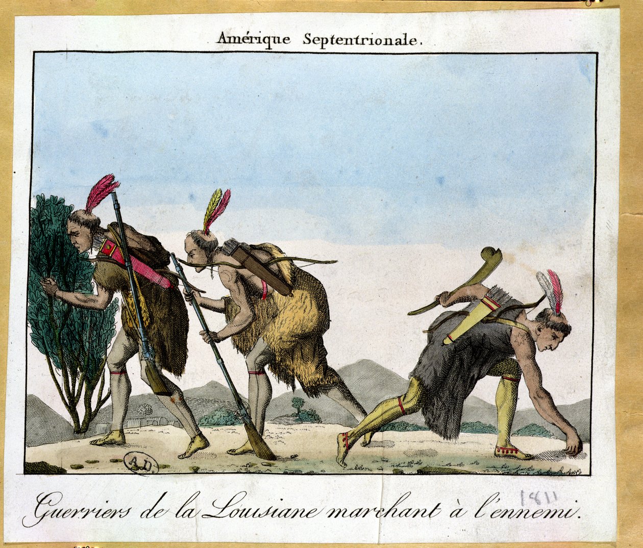Louisiana-indianere som sporer fienden sin, ca. 1811 av French School
