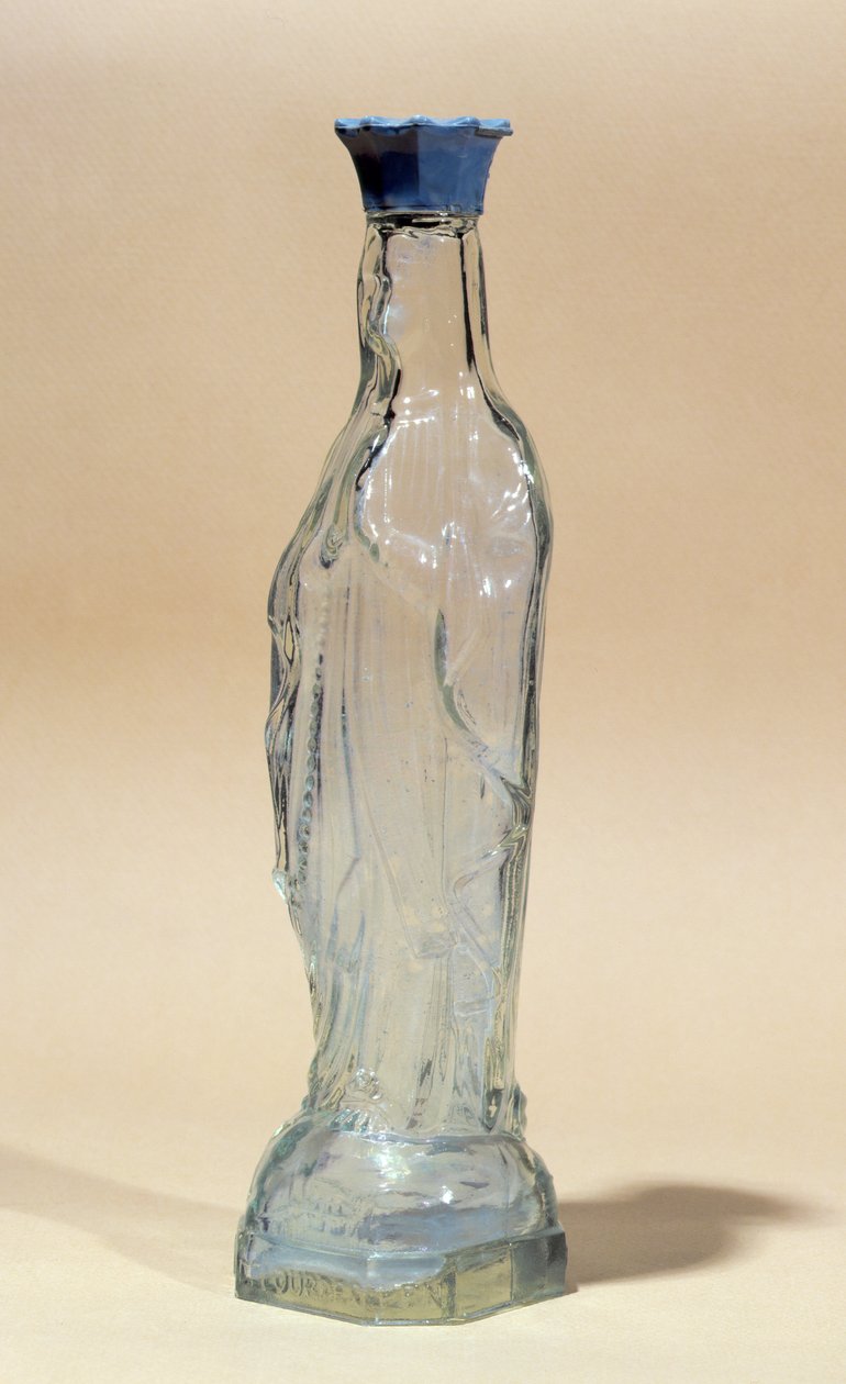 Lourdes vann i en flaske i form av Jomfru Maria (glass) av French School