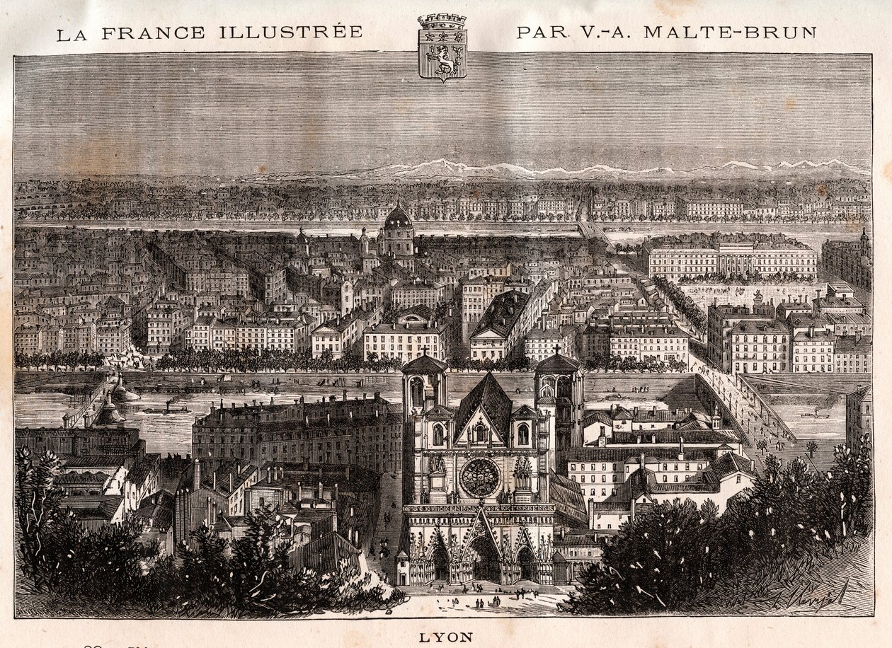 Lyon - gravering i "La France illustrée: geografi, historie, statistisk administrasjon" av V.A. Malt-Brown. 1884 av French School