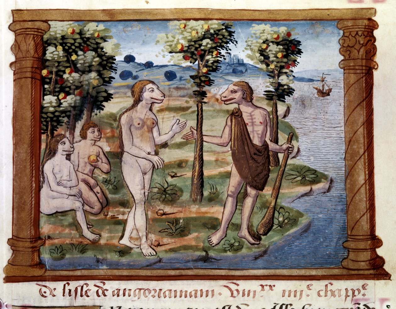 MARCO POLO: Illustrasjon fra «Marco Polos bok». Representasjon av et uhyrlig kr… av French School