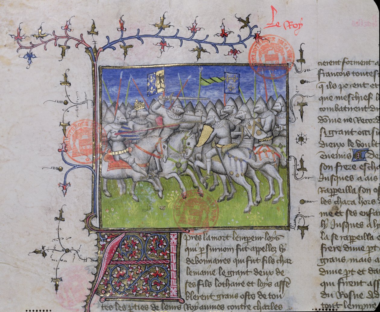 MS.2028 Kamp mellom sønnene til Ludvig I den fromme (778-840), fra Grandes Chroniques de France, 1375-79 av French School