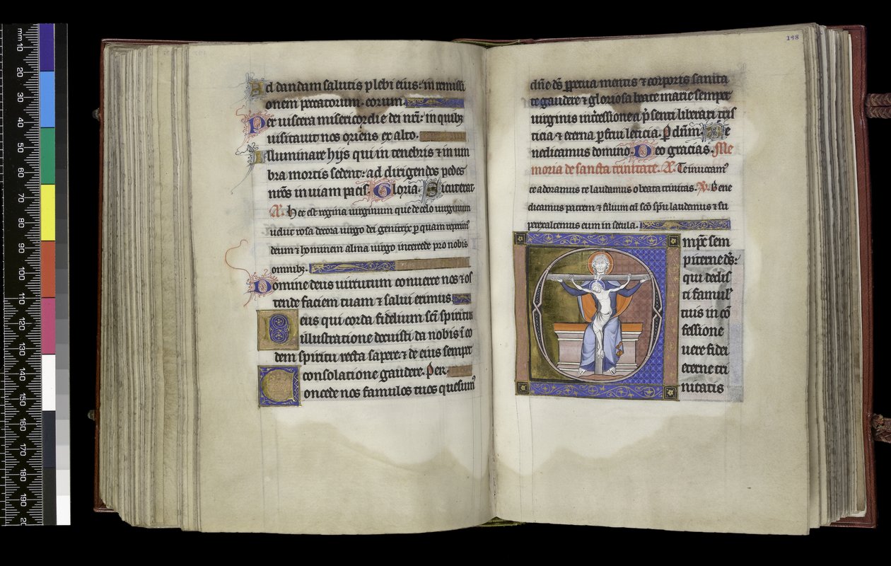 MS 300 f.197v-198r, Suffrage to the Trinity, from the Psalter and Hours of Isabella of France, Paris, c.1265-70 (penn & blekk og tempera på pergament) av French School