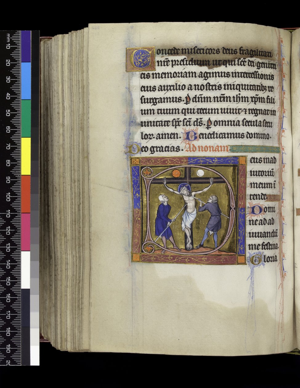 MS 300 f.217v, Crucifixion, fra Psalter and Hours of Isabella of France, Paris, c.1265-70 (penn og blekk og tempera på pergament) av French School