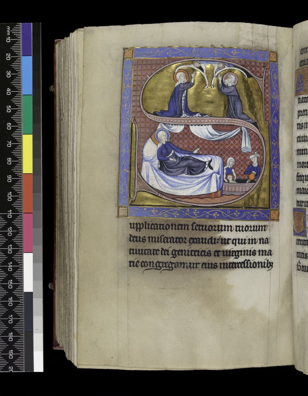 MS 300 f.271v, Samlinger, prekener og leksjoner for Jomfruens fødsel, fra Salter og timer til Isabella av Frankrike, Paris, ca. 1265-70 av French School