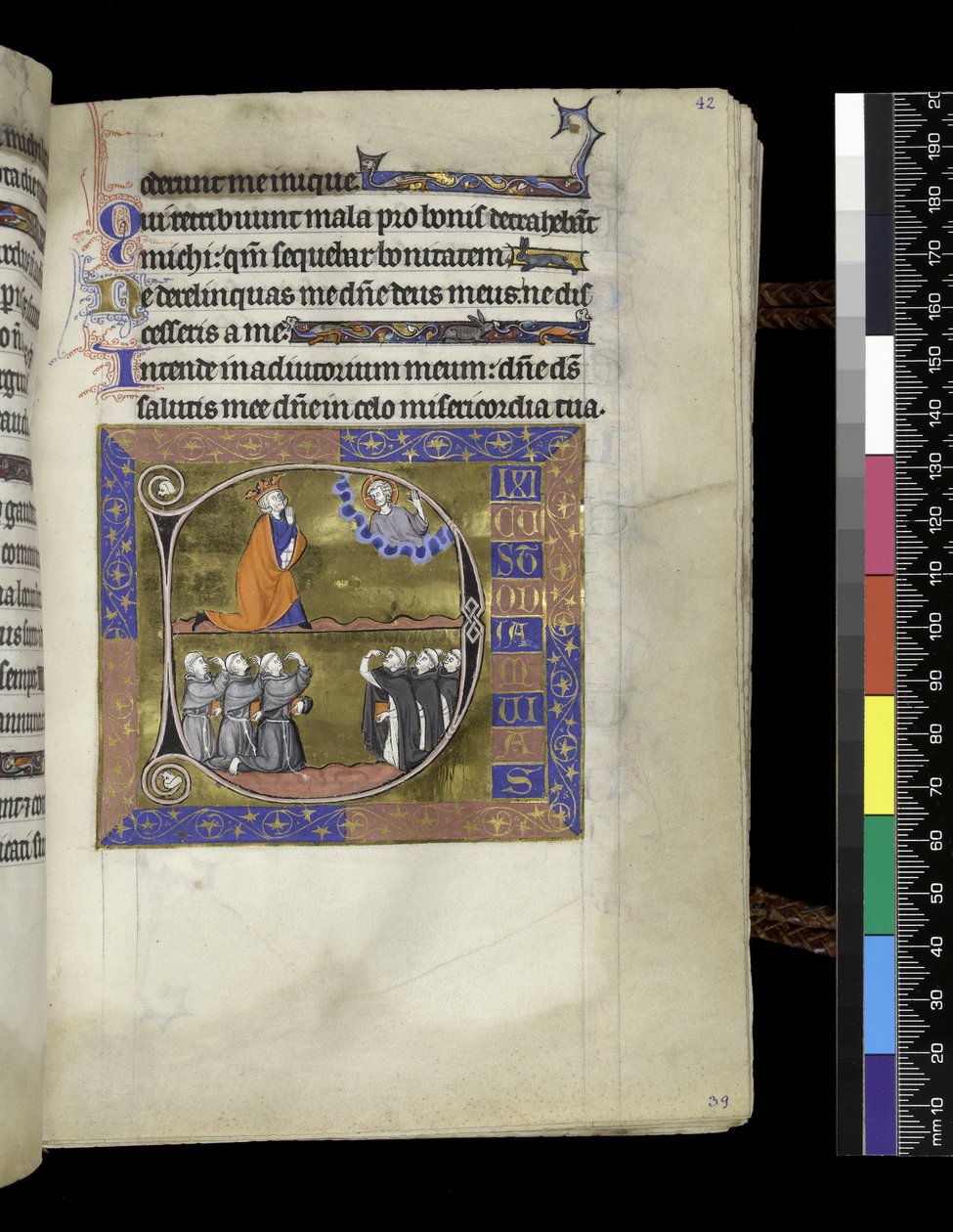MS 300 f.42r, David ber til Gud i skyen, fra Psalter and Hours of Isabella of France, Paris, ca. 1265-70 (penn og blekk og tempera på pergament) av French School